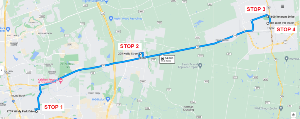 image of field trip route