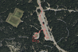 This image indicates the route and location of parking for the trailhead at Russell Park